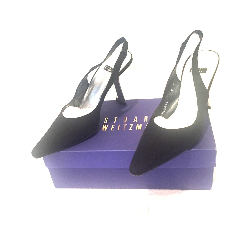 Stuart Weitzman Black Sling Backs Rhinestone heels